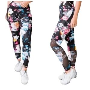 Zyia Active Leggings Pants Floral Mesh High Rise Black Athleisure Gym Size 2